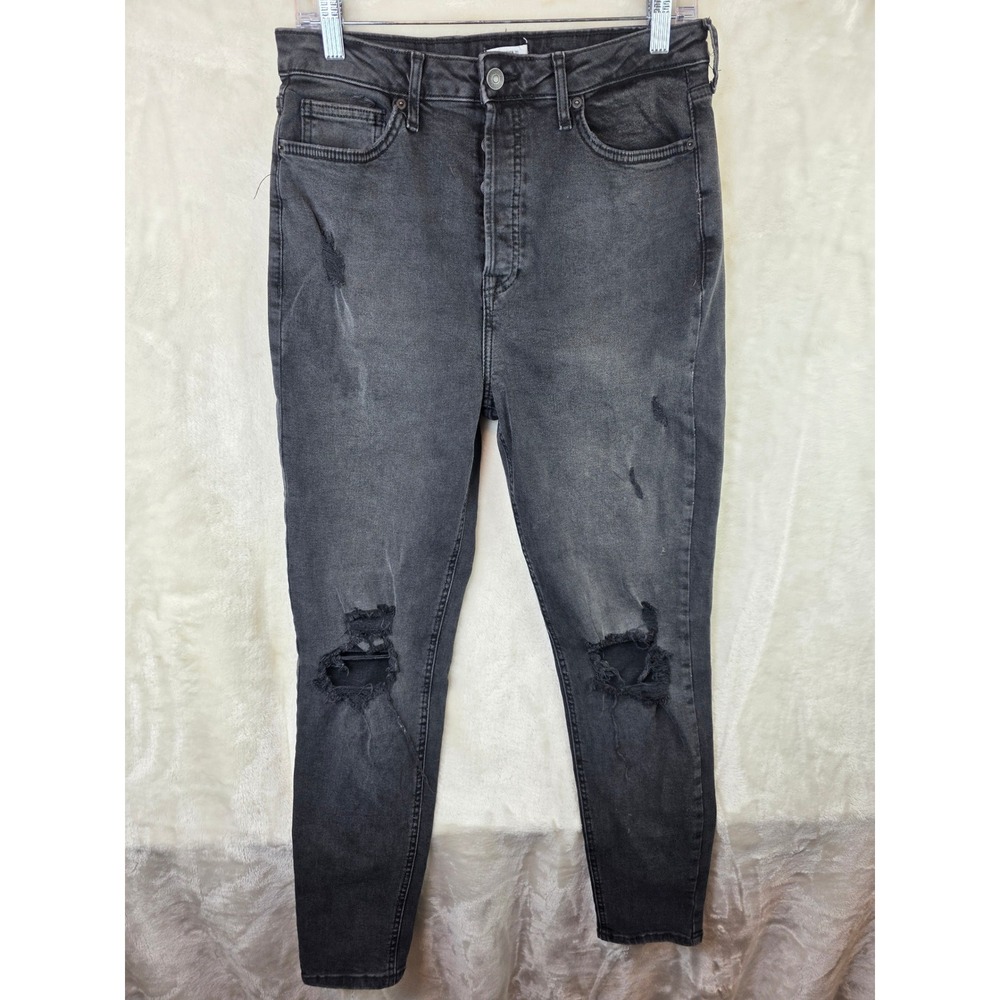 Forever 21 Premium Distressed High Rise Skinny Jeans Washed Black‎ Button Fly 31